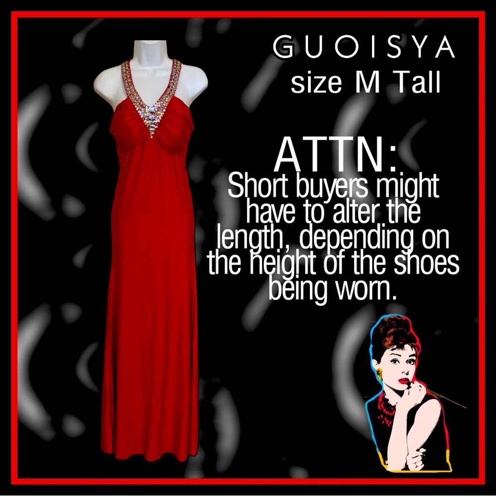 gorgeous silky red FORMAL DRESS with silver sequins size M